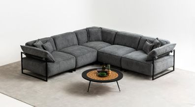 Stoffsofa Couch Wohnlandschaft Eck Design Modern Sofa Ecksofa L-Form Grau