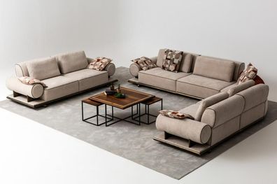 Stoffsofa Couch Wohnlandschaft Eck Design Modern Sofa Ecksofa L-Form Beige Neu
