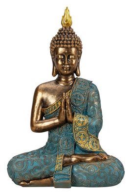 Buddha Figur 29cm türkis gold meditierend