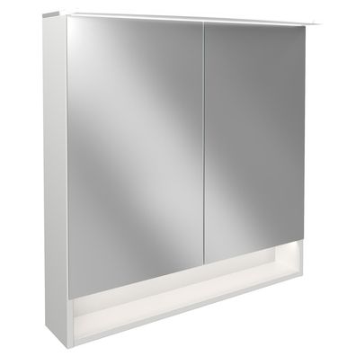 Fackelmann 2-türiger LED Bad Spiegelschrank 80 cm weiß mit Paneel Beleuchtung