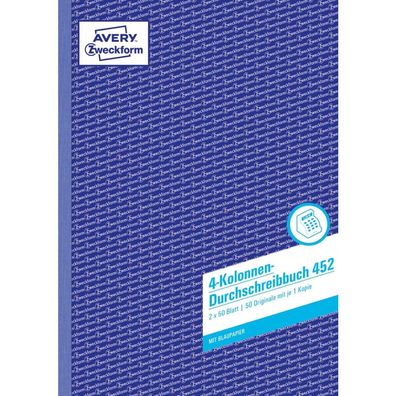 Avery Zweckform 452 Durchschreibebuch 4-Kolonnen A4 2x50Bl Durchschreibbuch NEU