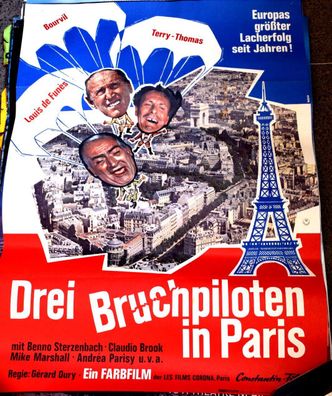 Drei Bruchpiloten in Paris Louis de Funes Filmposter Original Kinoplakat 60/84