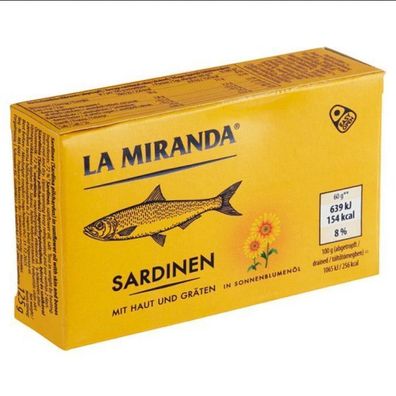 Sardinen mit Haut und Gräten in Sonnenblumenöl je 125g La Miranda - 3 Varianten
