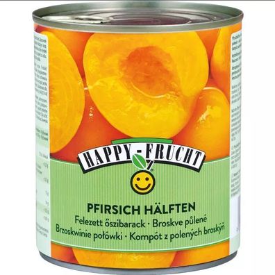 Pfirsichhälften eingelegt mit Zucker 820 g Dose von Happy Frucht - 3 Varianten