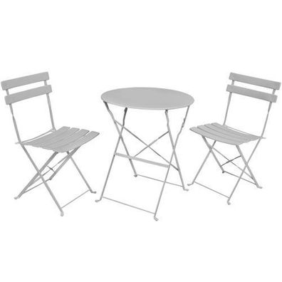 Möbelset ORION für Balkon: Runder Tisch & 2 Stühle in schickem Grau