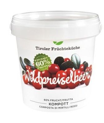 Tiroler Früchteküche Wildpreiselbeer Kompott 1 KG 1 bis 6 Stck