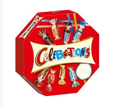 Celebrations Box mit Mars Snickers Bounty Twix Maltesers Dove - 385 Gramm
