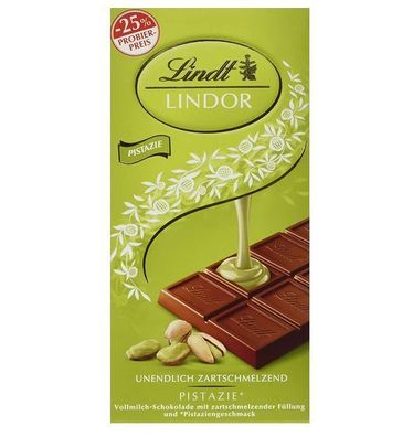 Lindt Lindor Tafel Pistazie, Vollmilch-Chocolade je 100g 4 Varianten