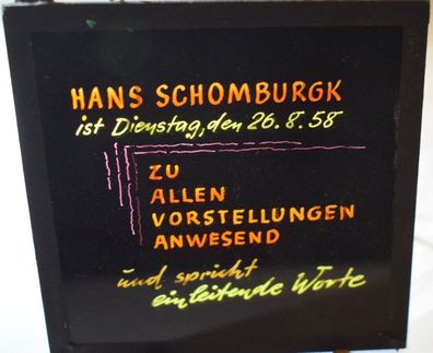 Kinowerbung Glasplatte Dia 8 x 8cm - Hans Schmomburgk anwesend bei den Vorstellu