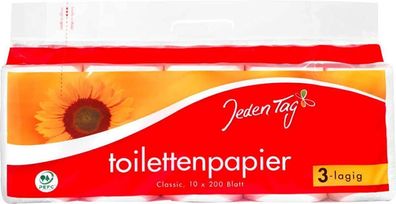 Jeden Tag Toilettenpapier Classic 10x 180 Blatt 3-lagig weiß - 4 Varianten