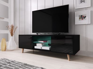 Fernsehschrank mit LED schwarz Hochglanz TV Board Fernsehtisch Lowboard modern