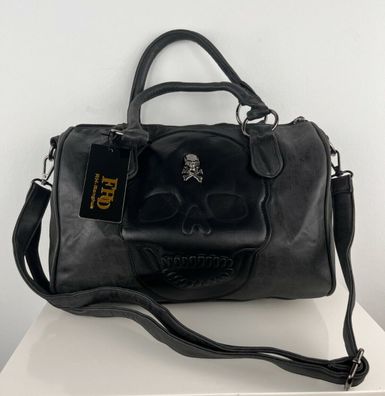 Damen Handtasche schwarz silber Totenkopf Tasche Kunstleder NEU