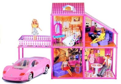 Puppenhaus 76cm + Auto + Zubehör Set Möbel Haus Spielzeug fér Mädchen 3+