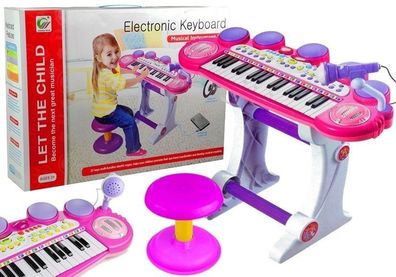 Piano Keyboard Spielzeug Klavier mit Hocker Mikrofon USB Rosa