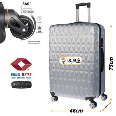 Großer XL Koffer Reisekoffer Hartschalenkoffer Reisen TSA Zahlenschloss Silber