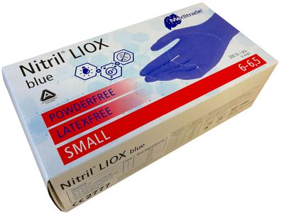 Nitril® LIOX, antimikrobieller Untersuchungshandschuh aus Nitril, BLAU, puderfrei, Sm