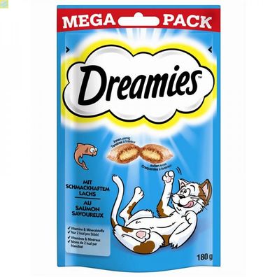 4 x Dreamies Cat Snack mit Lachs 180g Mega Pack