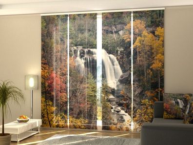 Foto-Schiebegardine Wasserfall im Herbst, Flächenvorhang mit Motiv, auf Maß