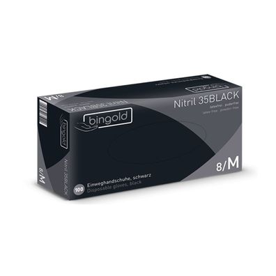 10x Bingold Nitril 35BLACK Schwarze Nitril Handschuhe - L / Schwarz | Packung (100 St