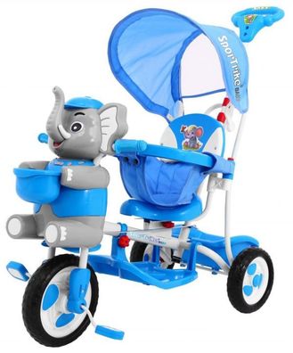 3-Rad-Kinderfahrrad Blue Elephant + Geräusche + Verdeck + Barriere + Fußstütze + ...