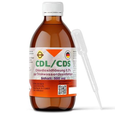 CDL CDS 0,3% 500ml Braunglasflasche mit Pipette zur Trinkwasserdesinfektion