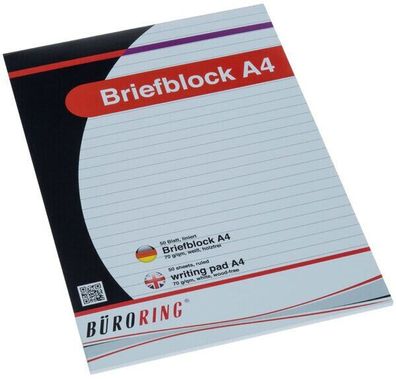 Büroring Briefblock A4 rautiert 70g/ m² 50 Blatt holzfrei weiß BRG543548 geleimt