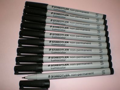 10x Staedtler Folienstift Lumocolor S non-permanent 311-9 schwarz OHP Pen Marker