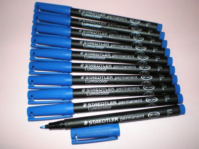 10 x Staedtler Folienstift Lumocolor F permanent 318-3 blau OHP Pen Marker