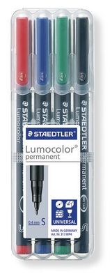 Staedtler® Folienstifte Lumocolor S 4er-Etui farb. sort. 313 WP4 0,4mm