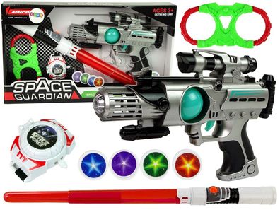 Space Warrior Set Laser Gun Lichtschwert Handschellen Scheibenwerfer