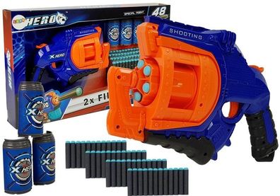 Pistole Schaumstoff-Patrone 48 Runden rotierende Magazin Blau und Orange