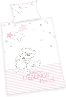 Herding Baby Best Bio-Bettwäsche-Set "kleiner Lieblingsmensch" 40x60 100x135 cm rosa