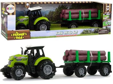 Gréner Traktor Anhänger Baumstämme Holz Bauernhof Sound