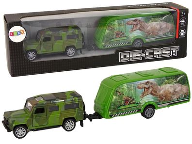 Jeep Fahrzeugset mit ziehendem Dinosaurier-Anhänger