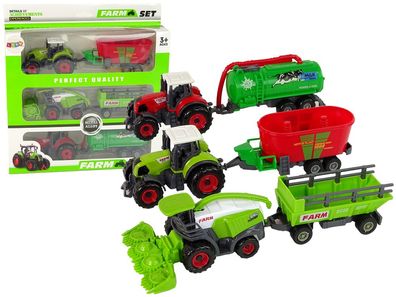 Landmaschinenset Traktoren und Mähdrescher mit Anhängern Grén und rot
