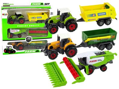 Set landwirtschaftlicher Maschinen, Traktoren mit Anhänger und Erntemaschine