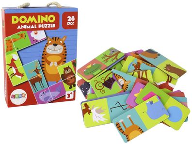 Logikspiel, doppelseitiges Domino-Tiere-Puzzle, 10 cm x 5 cm, 28 Teile.