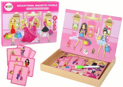 Eine Reihe pädagogischer Magnetpuzzles mit Barbie-Motiv
