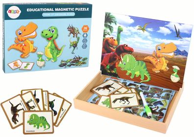 Eine Reihe pädagogischer Magnetpuzzles mit Dinosauriern