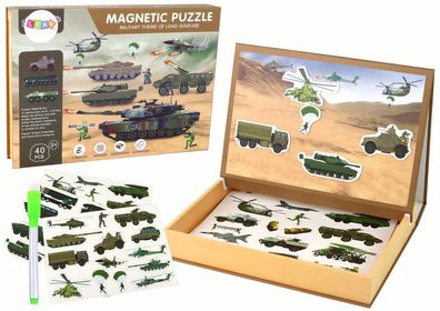 Eine Reihe pädagogischer Magnetpuzzles mit einem Landkriegsmotiv