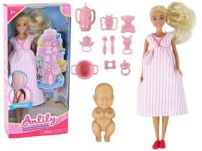 Anlily Mama-Puppe, rosa Kleid, schwangerer Bauch, Baby