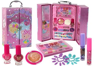 Schönheits-Make-up und Nagelset in einem rosa Koffer