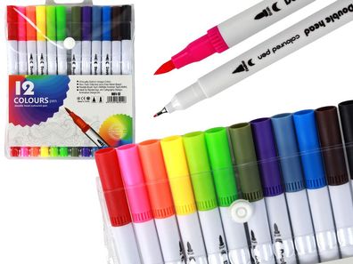 Set mit 12 doppelseitigen Markern in verschiedenen Farben in einem Organizer