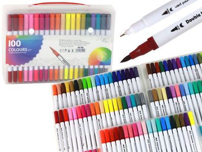 Set mit 100 farbigen Markierungsstiften in einem Organizer
