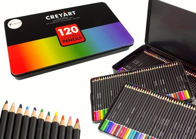 Set mit 120 Art Crayons Metallbehältern