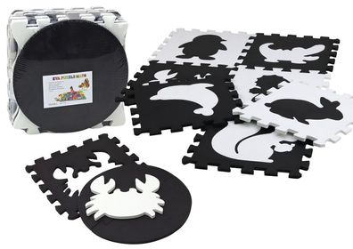 Weiche Puzzlematte aus kontrastierendem pädagogischem EVA-Schaum in Schwarz und Weiß,