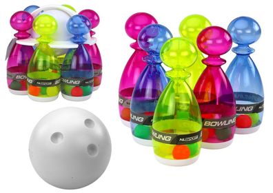 Bowling-Set mit 6 transparenten bunten Bowling-Pins