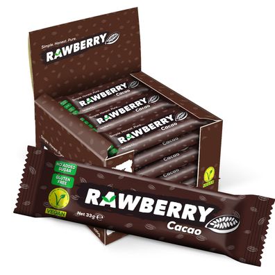 Rawberry Kakao, ohne Zuckerzusatz, Glutenfrei, Nüsse Riegel, Vegan Snack (15 x 33g)