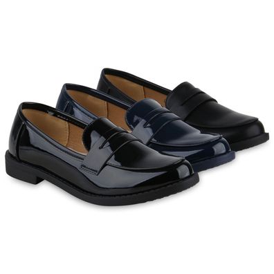 VAN HILL Damen Loafers Slippers Basic Leder-Optik Schlupf-Schuhe 840657