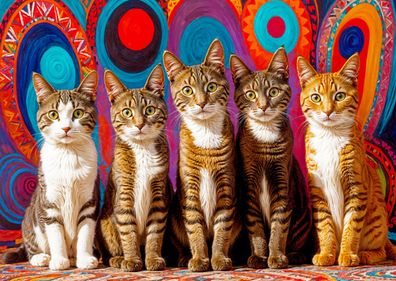 Fünf süße Katzen